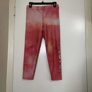 Peloton x Terez Watercolor Hi Shine Leggings Pink Coral Size Medium